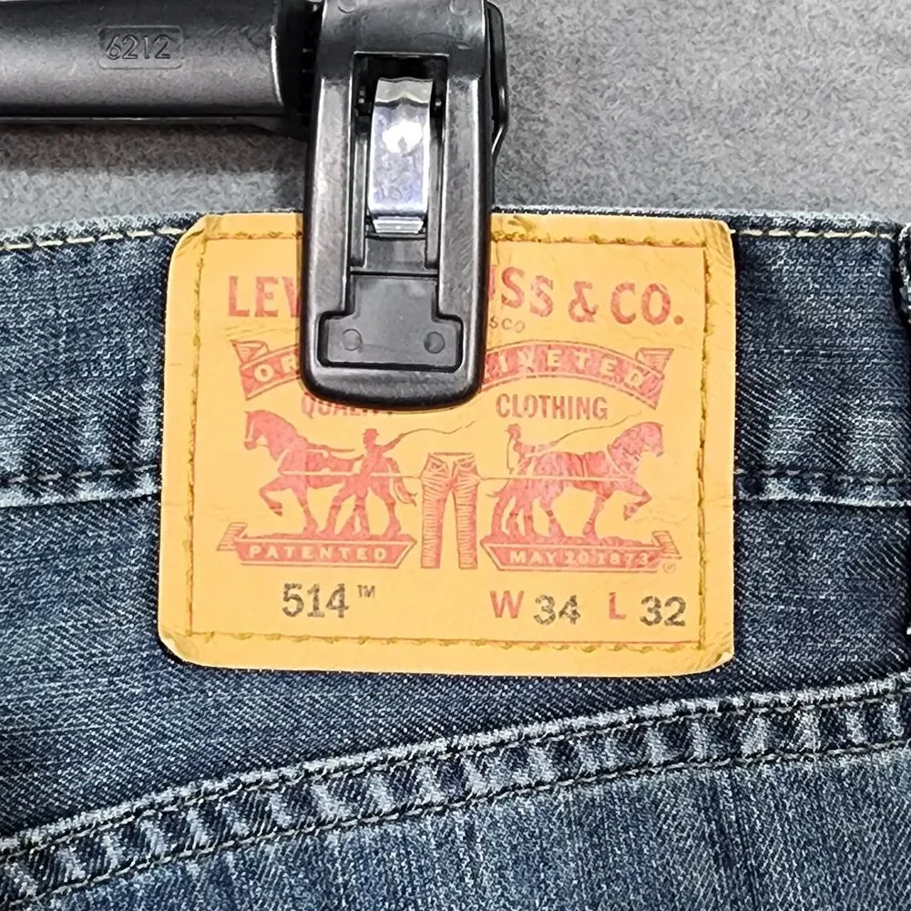 Levi's 514 Jeans‎ Relaxed Straight Fit Mens 34 X 31 Blue Denim R Tab Blank Tab